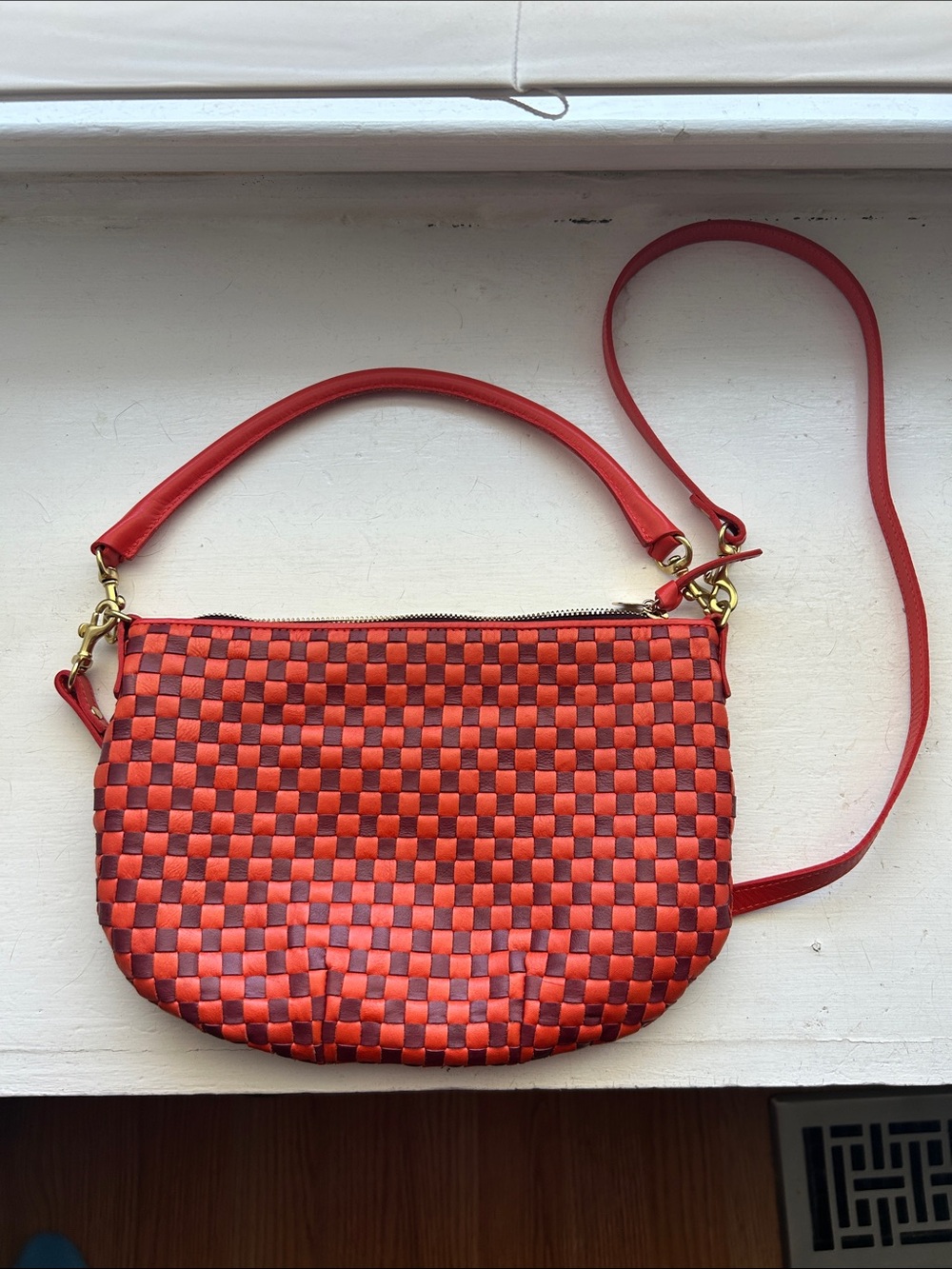 Clare V. Red Checkerboard Crossbody Bag